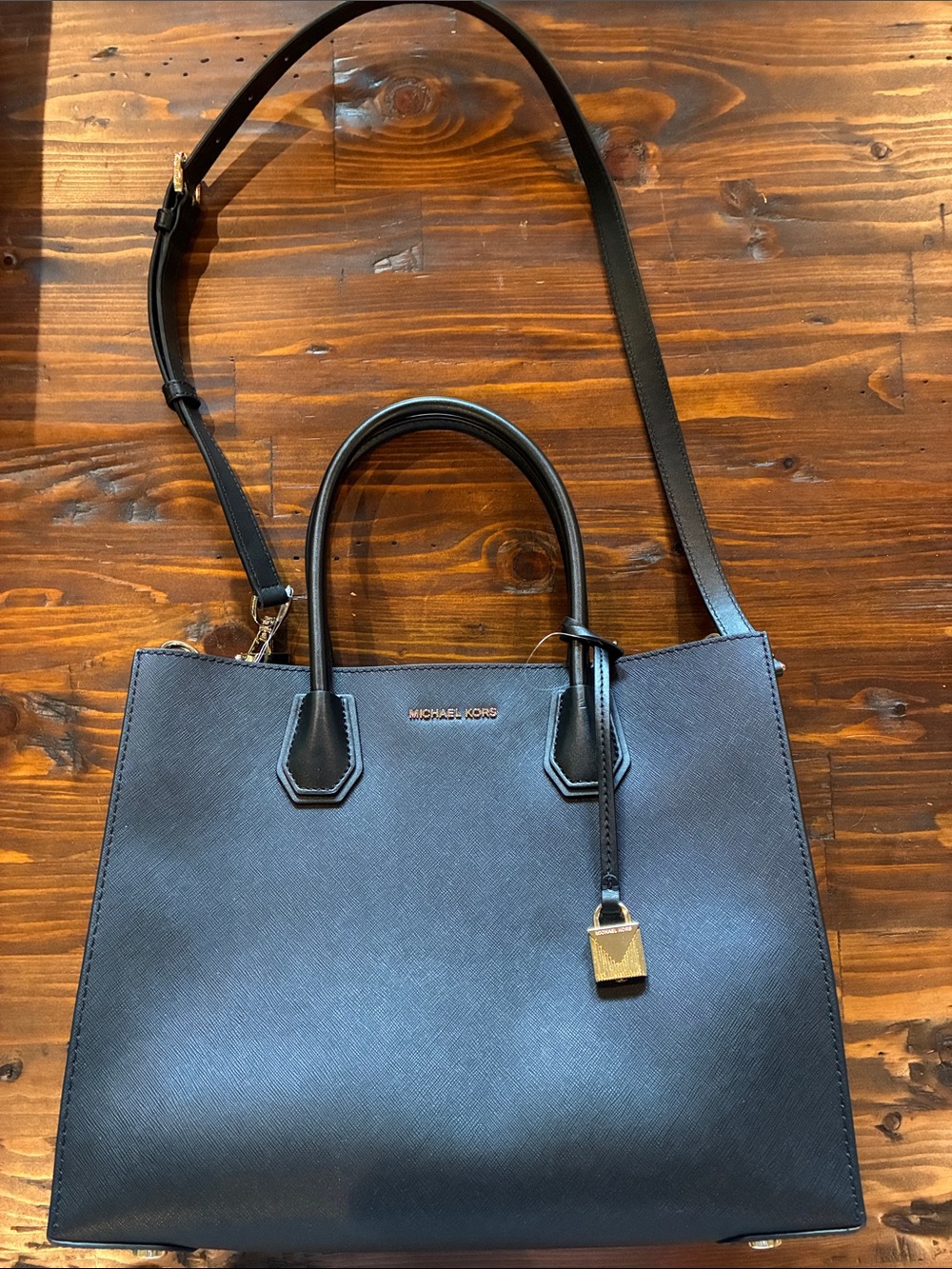 Michael Kors Black Saffiano Leather Satchel with Gold Hardware